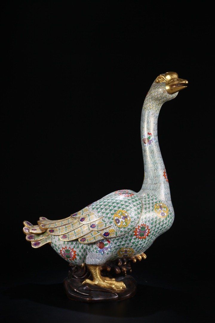 A Large Chinese Cloisonne Gilted Bronze Duck (1 of 9)