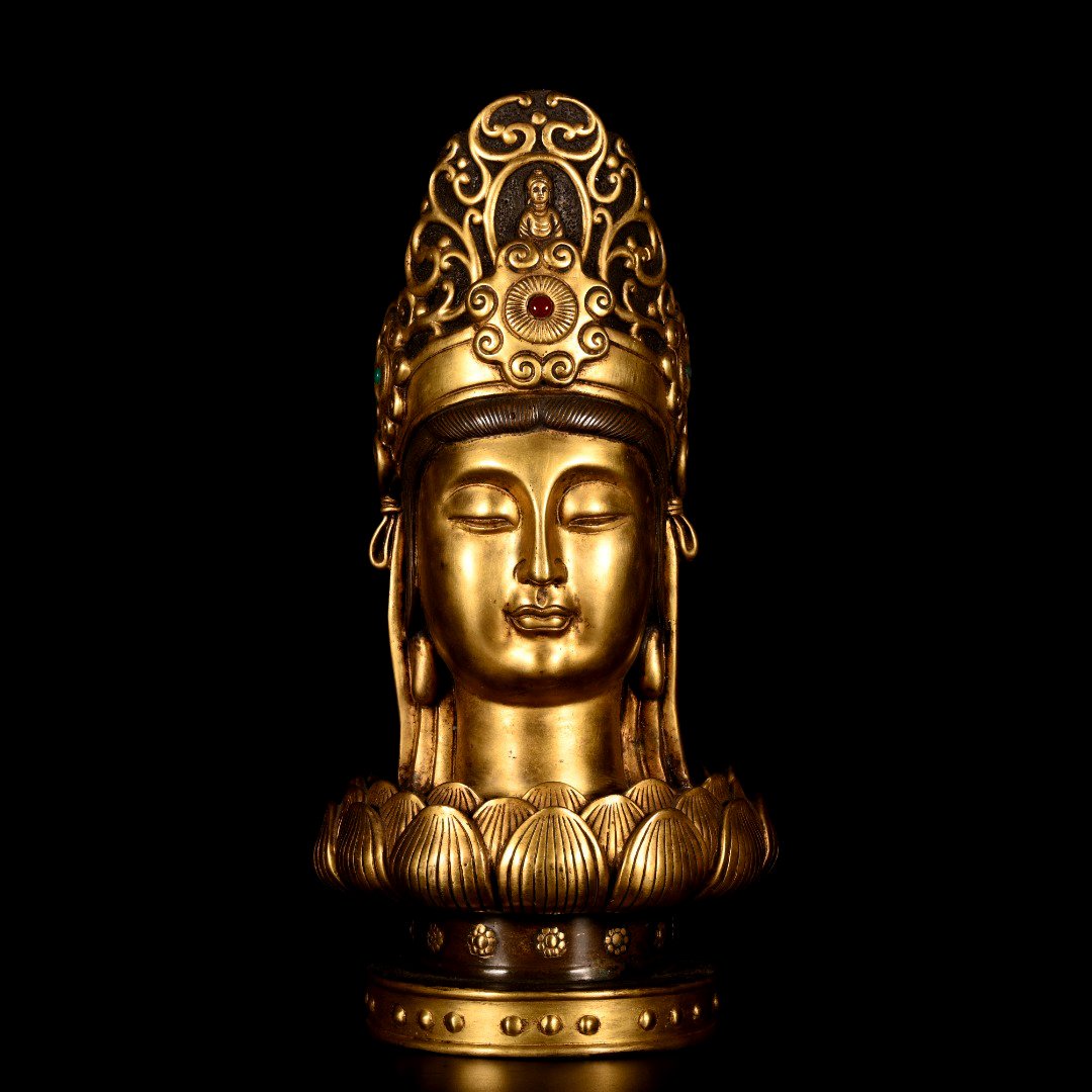 A Chinese Gilted Bronze Buddha Head (1 of 8)