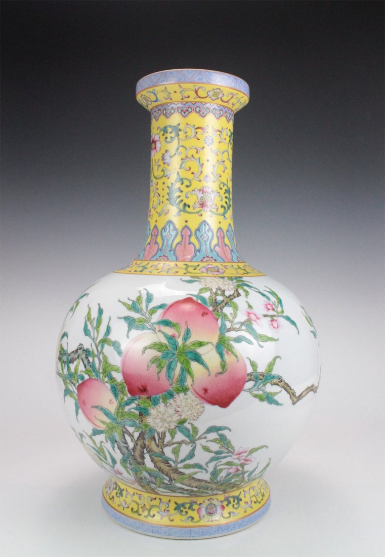 A Large Chinese Famille Rose Eight Peaches Porcelain Vase (1 of 6)