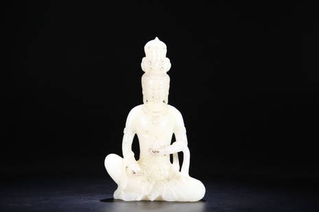 A Chinese He Tian White Jade Guanyin Ornament: A Chinese He Tian White Jade Guanyin Ornament, Qing Dynasty, Size: 13.7*9cm, Weight: 325.3g.