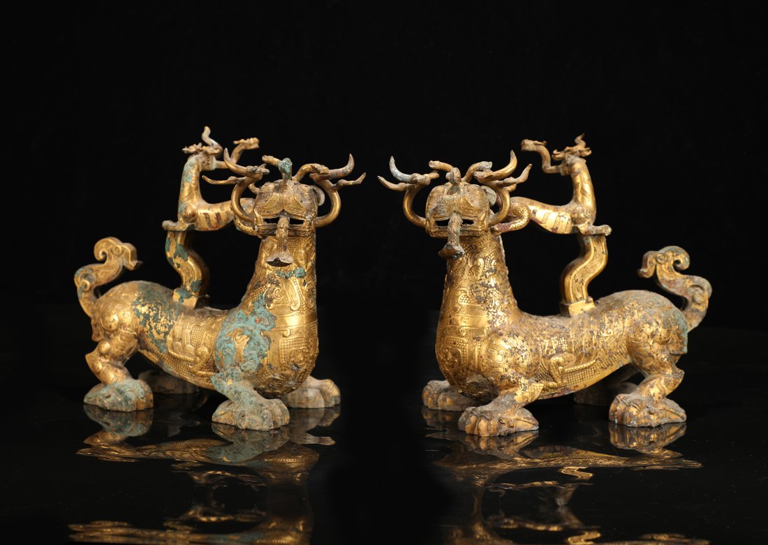 A Pair Chinese Gilted Bronze Beasts (1 of 10)