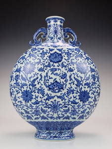 A Large Highly Chinese Blue and White Flowers Porcelain Moonflask Vase