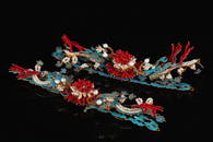 A Pair Chinese Pure Silver Dragon Hairpin Flowers