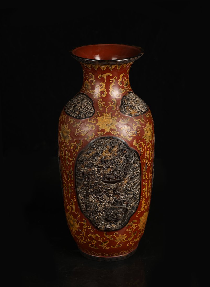 A Chinese Cinnabar Lacquer Lotus Vase (1 of 6)