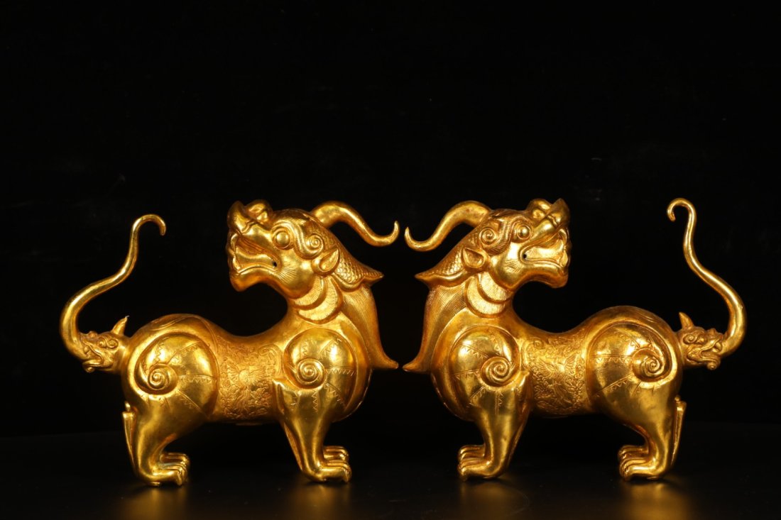 A Pair Chinese Gilted Bronze Beasts (1 of 9)