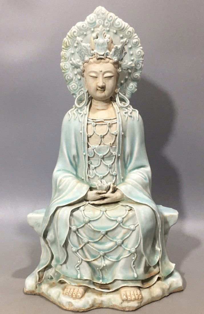 A large Chinese Ying Qing Glaze Porcelain Buddha (1 of 9)