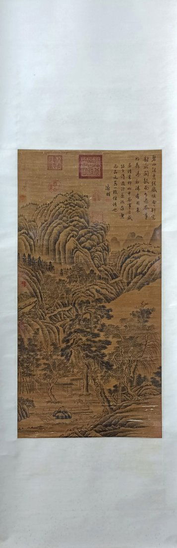 A Chinese Silk Scroll Painting of Landscape (1 of 9)