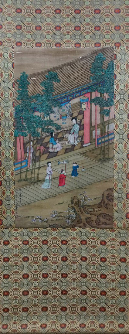 A Chinese Silk Scroll Painting of Figures (1 of 9)