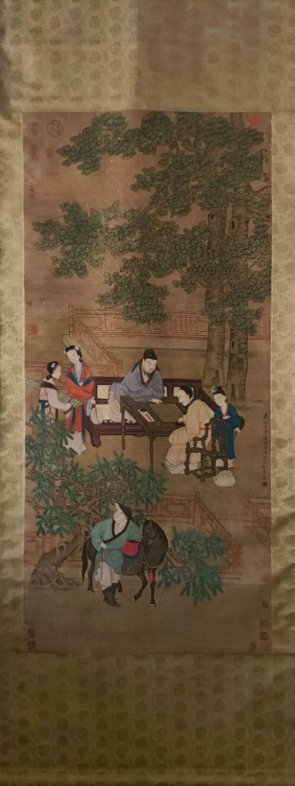 A Chinese Silk Scroll Painting of Figures (1 of 9)