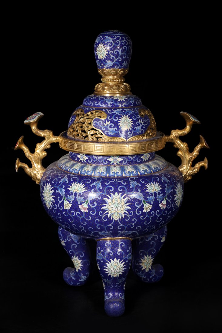 A Large Chinese Cloisonne Gilted Bronze Lotus Burner (1 of 8)