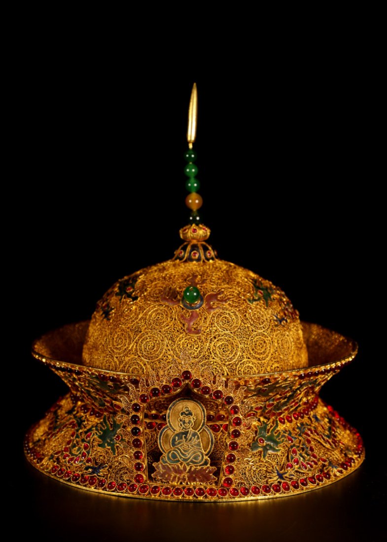 A Chinese Gems Inlaid Gilted Bronze Thread Emperor Hat (1 of 9)