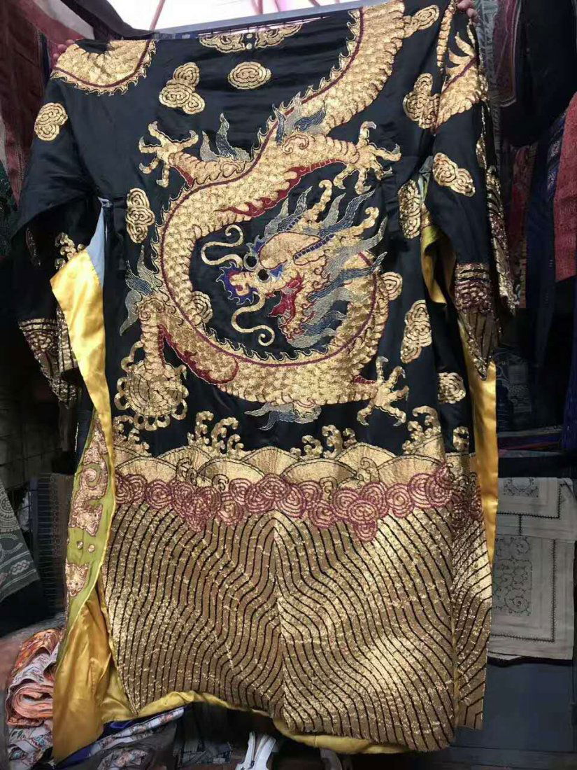 A Blue Embroidered Dragon Robe, Qing Dynasty (1 of 6)