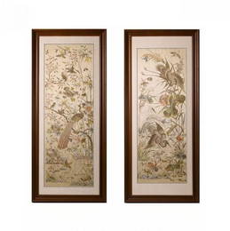 A Large Pair High Quality Embroidered Flower and Bird Hang Screen, Qing Dynasty