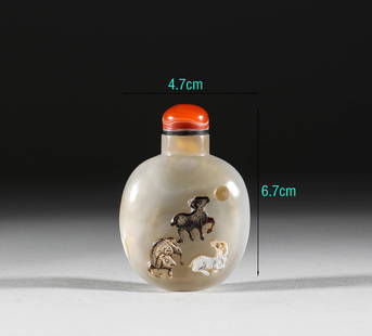 Agate snuff bottle in the Qing Dynasty: H:6.7cmï¼ŒW:4.7cm,Weight:42.5g