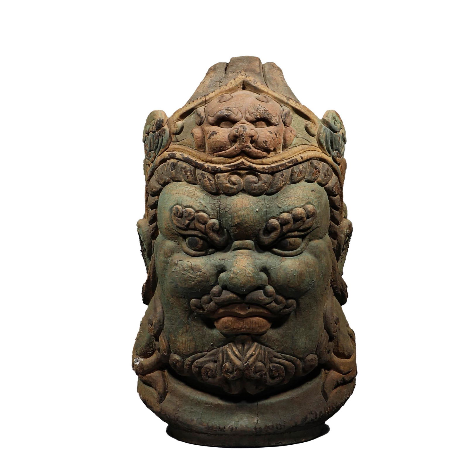 In ancient China, wooden painted Heavenly King Buddha head (1 of 12)