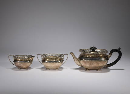 Silver tea set one group: H:10cm W:24cm wt:670g