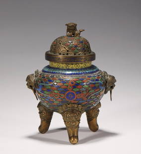 Cloisonne censer from the Qing Dynasty: H:18cm W:14cm wt:400g