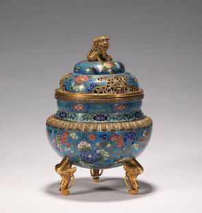 Cloisonne three-legged censer of Qing Dynasty: H:20cm W:13.5cm wt:860g