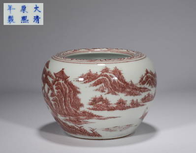 Small pot with landscape pattern in Youligong in Qing Dynasty: H:12cm W:15cm