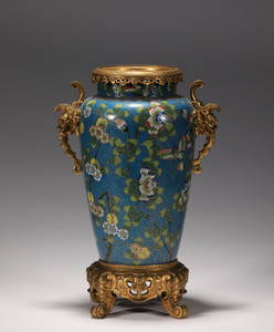 A cloisonne vase with elephant ears from the Qing Dynasty