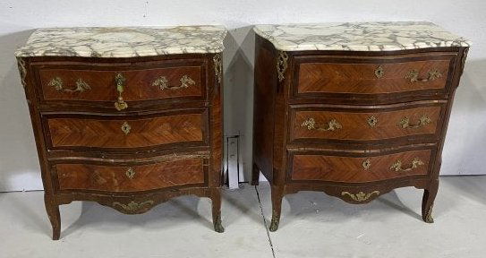 PAIR of antique French marble top commodes (1 of 3)