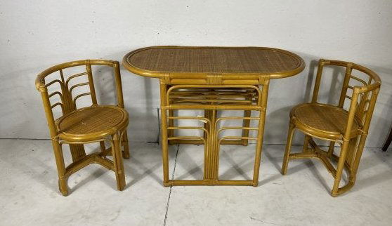 Mid Century Belgian Bamboo Nesting Table and Chairs (1 of 4)