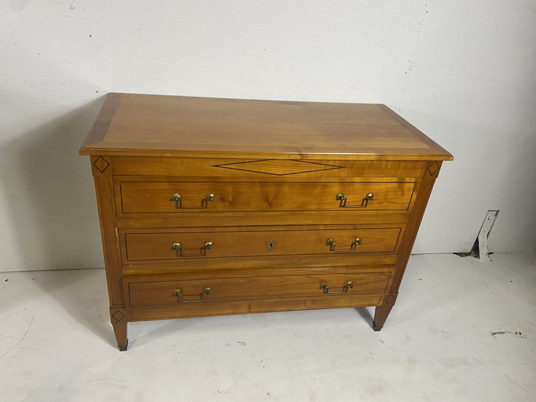 Early 20th Century French Fruitwood Commode: Early 20th century French commode with ebonized decoration
