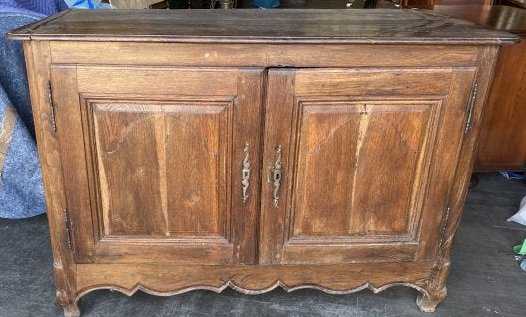 18th- 19th Century French Buffet: 18th- 19th century French 2 door buffet, paneled doors, shaped apron