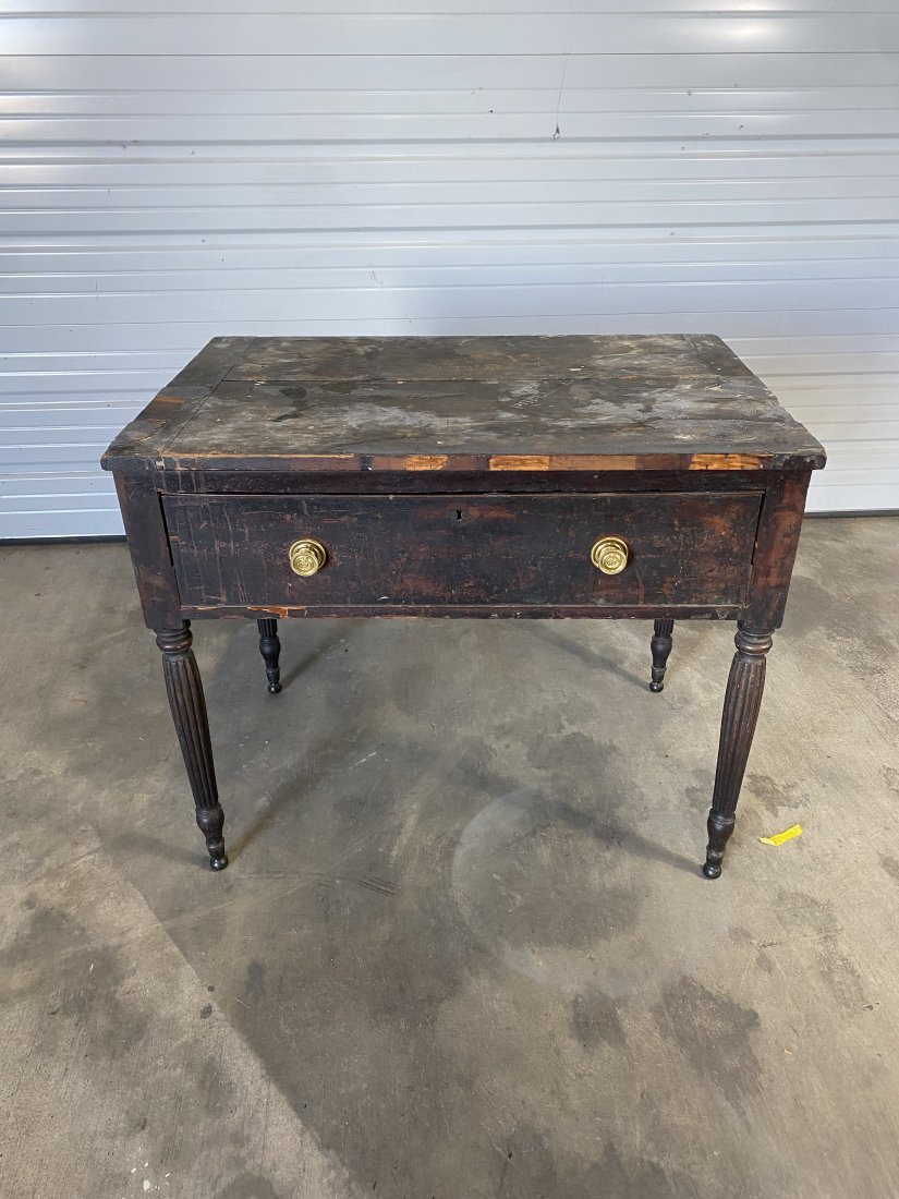19th Century Richmond Federal Period Table: 19th century Richmond Federal period table with single drawer, bulbous reeded legs and original brass feetWidth: 37" Depth: 24" Height: 31"