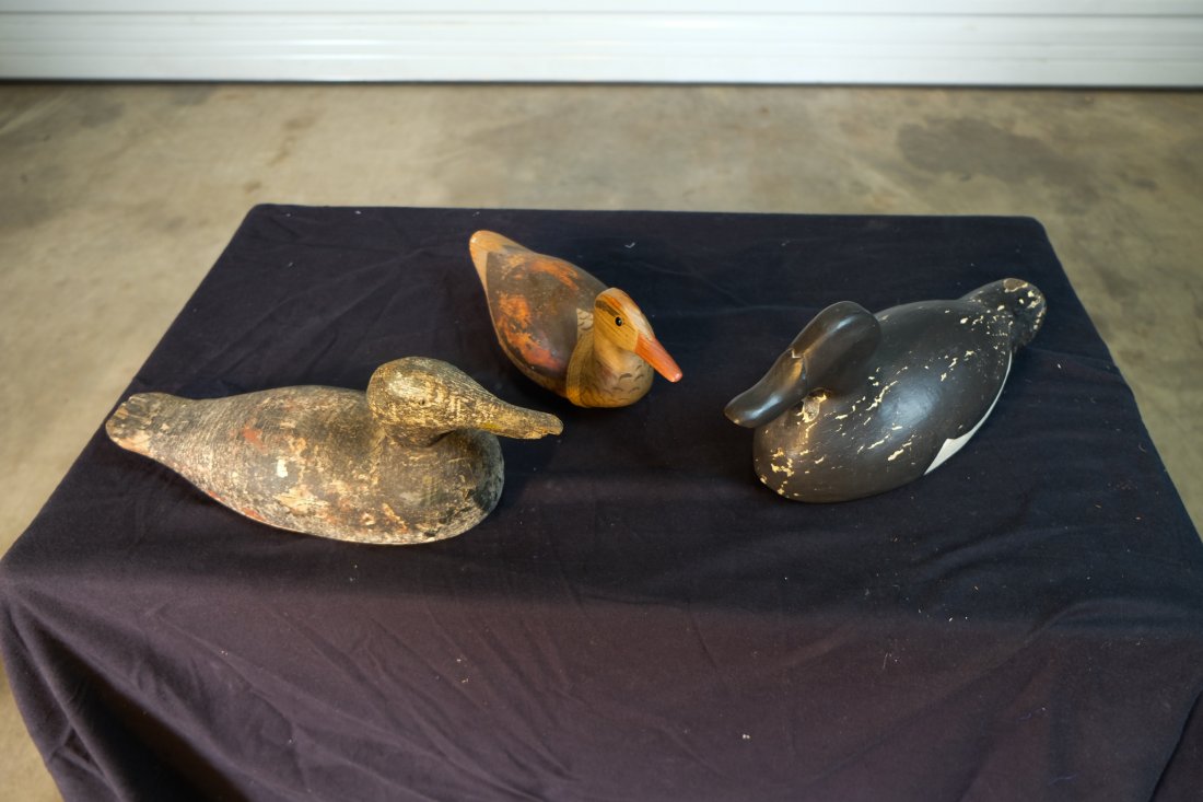 THREE antique wooden duck decoys (1 of 8)