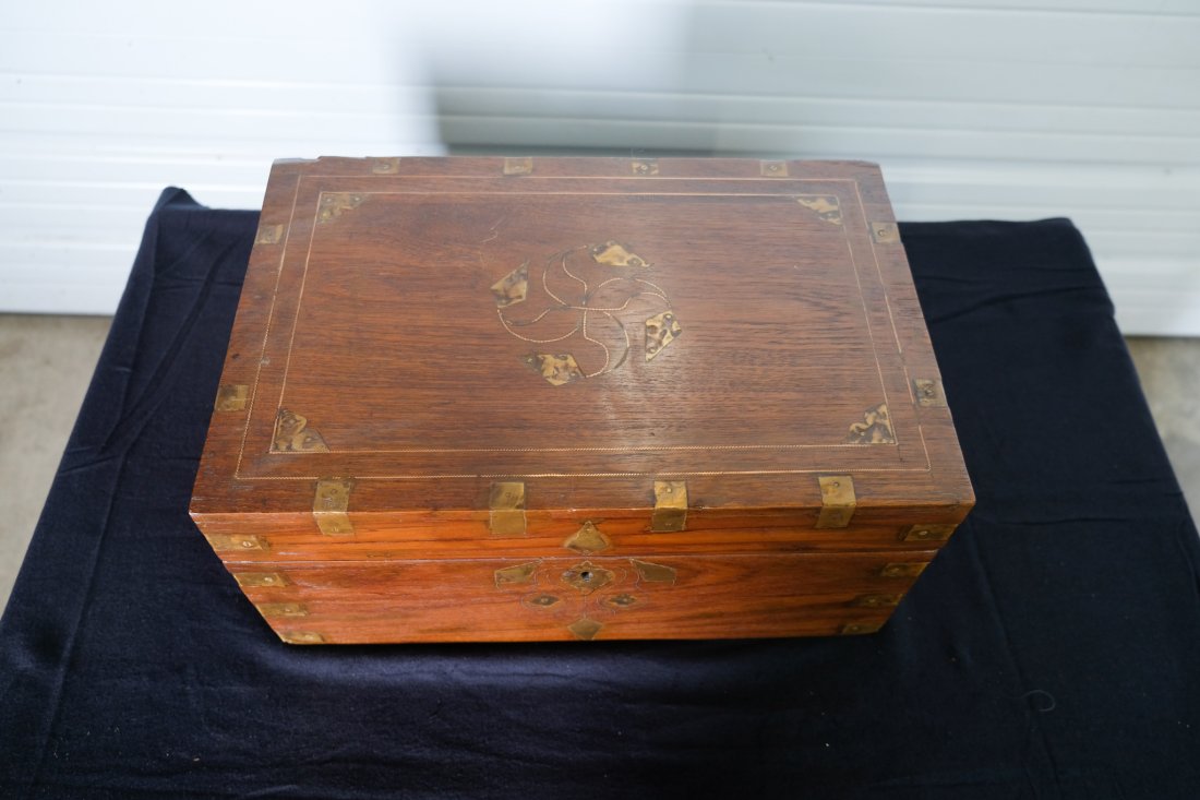 British Colonial Brass Inlaid Teak Campaign Box (1 of 5)