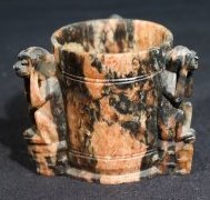 Small Carved Stone Planter or Candelabra with 3 Monkeys "See no evil" (1 of 2)