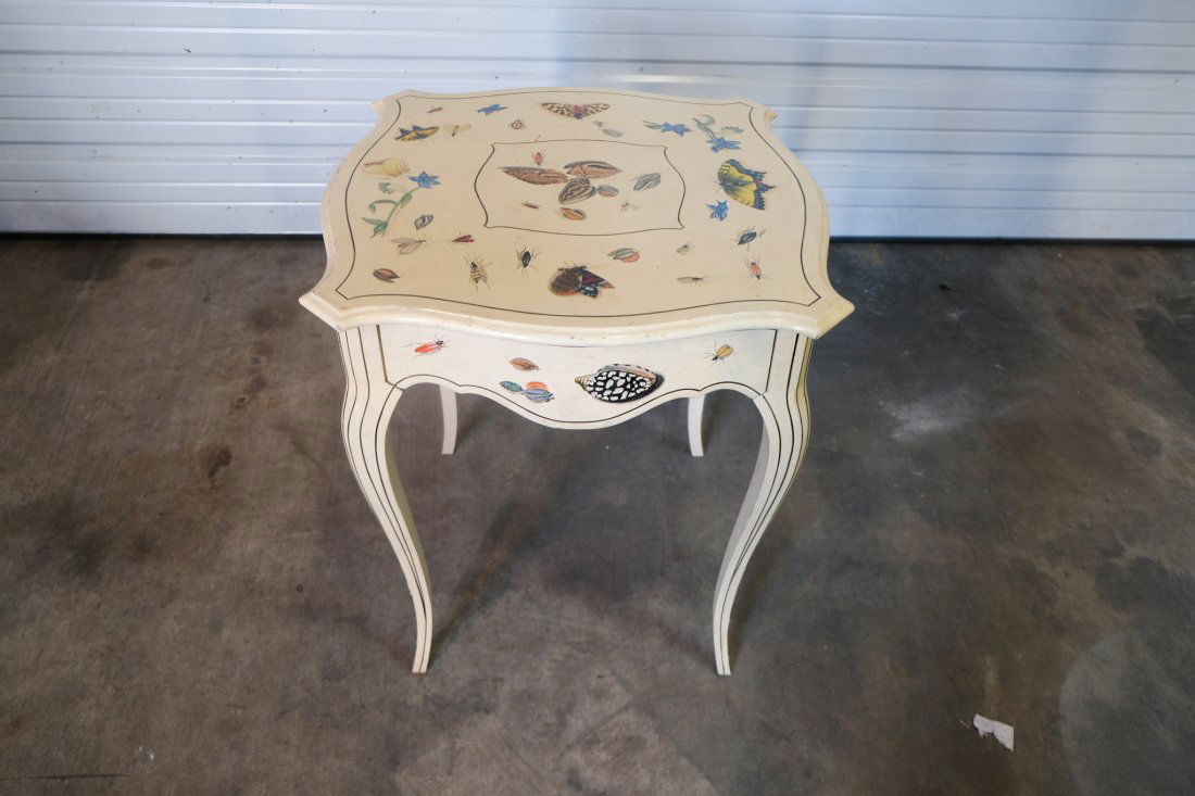 Shell and Butterfly Paint Decorated Side Table (1 of 4)