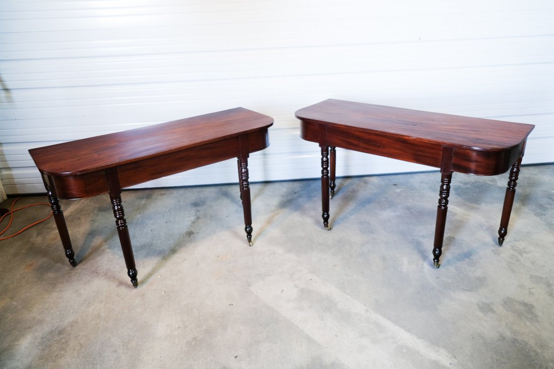 PAIR of 19th Century American Mahogany "D End" Consoles, likely Norfolk Virginia (1 of 7)