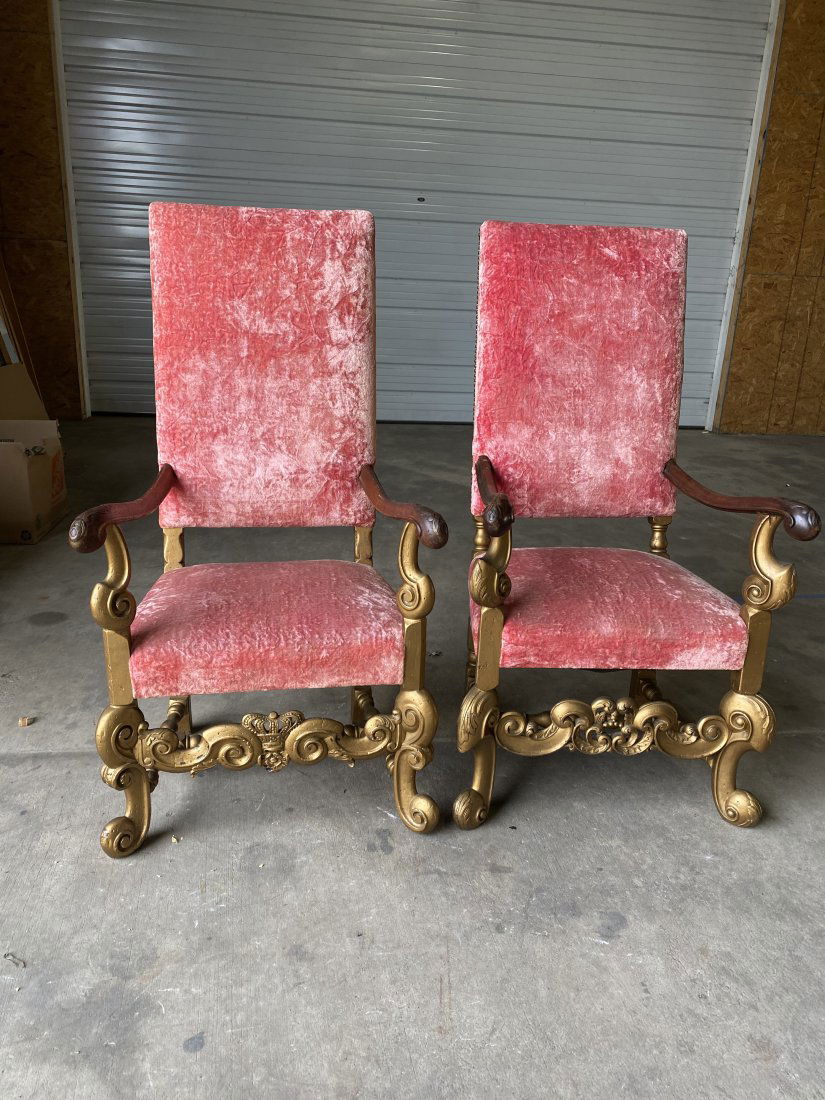 PAIR of upholstered 19th century continental chairs (1 of 9)