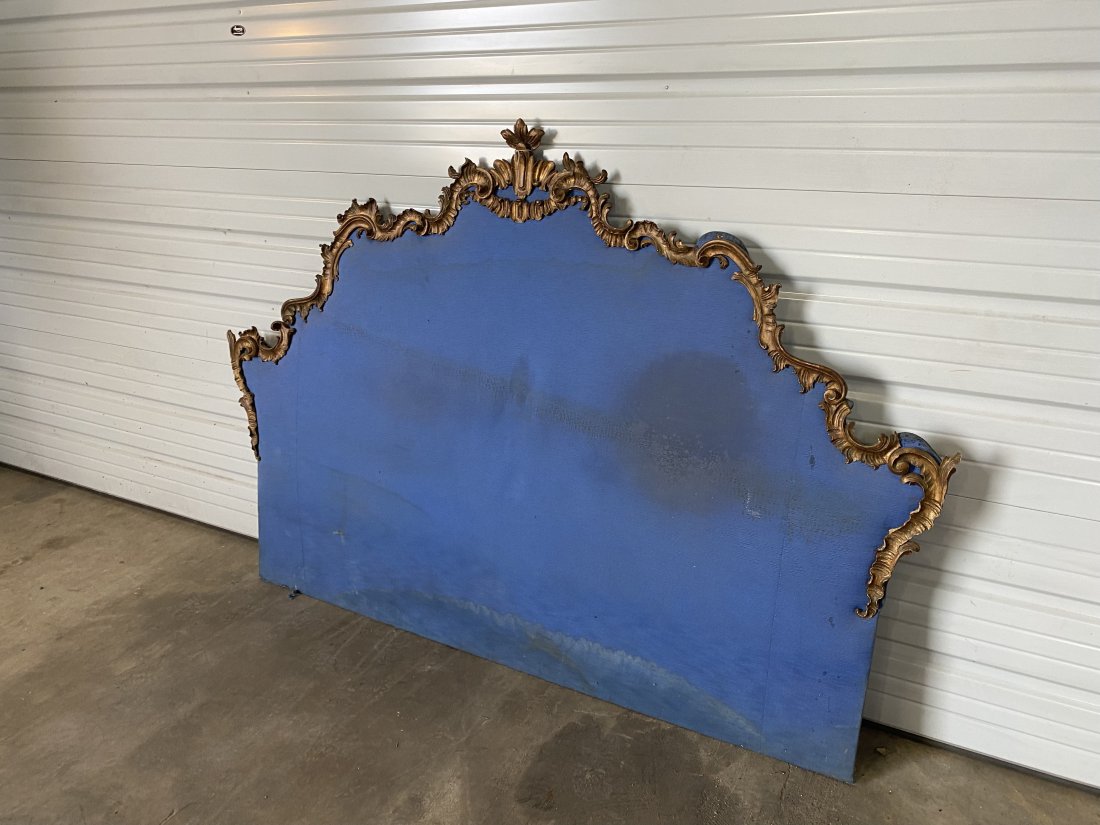 19th Century Italian Carved Wood and Upholstered Headboard: 19th Century Italian Carved wood and upholstered HeadboardWidth: 79”Height: 55 1/2”