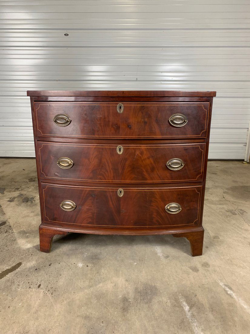 19th Century English Bowfront 3 Drawer Chest with String Inlay (1 of 6)