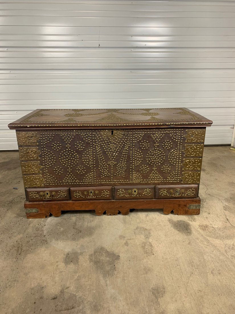 19th Century British Colonial Brass Studded Trunk (1 of 7)