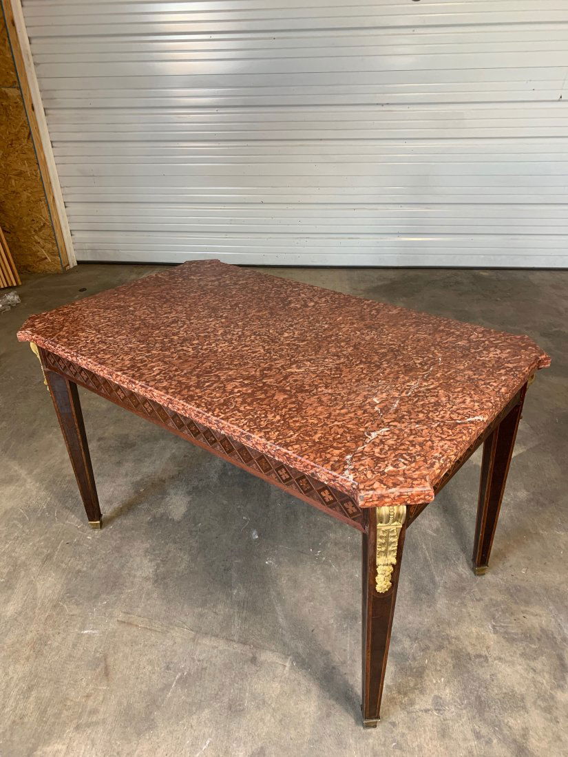 19th Century Marble Top Inlaid Continental Table with Bronze Mounts (1 of 4)