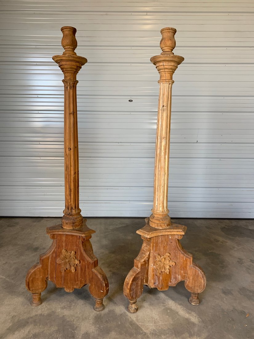 PAIR of 19th Century Italian Carved Wood Prickets (Approx 5.5' Tall) (1 of 7)