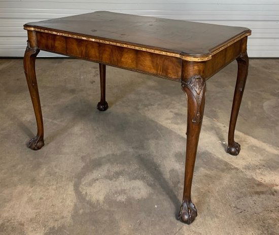19th- 20th Century Highly Figured Walnut Table with Ball and Claw Feet (1 of 9)