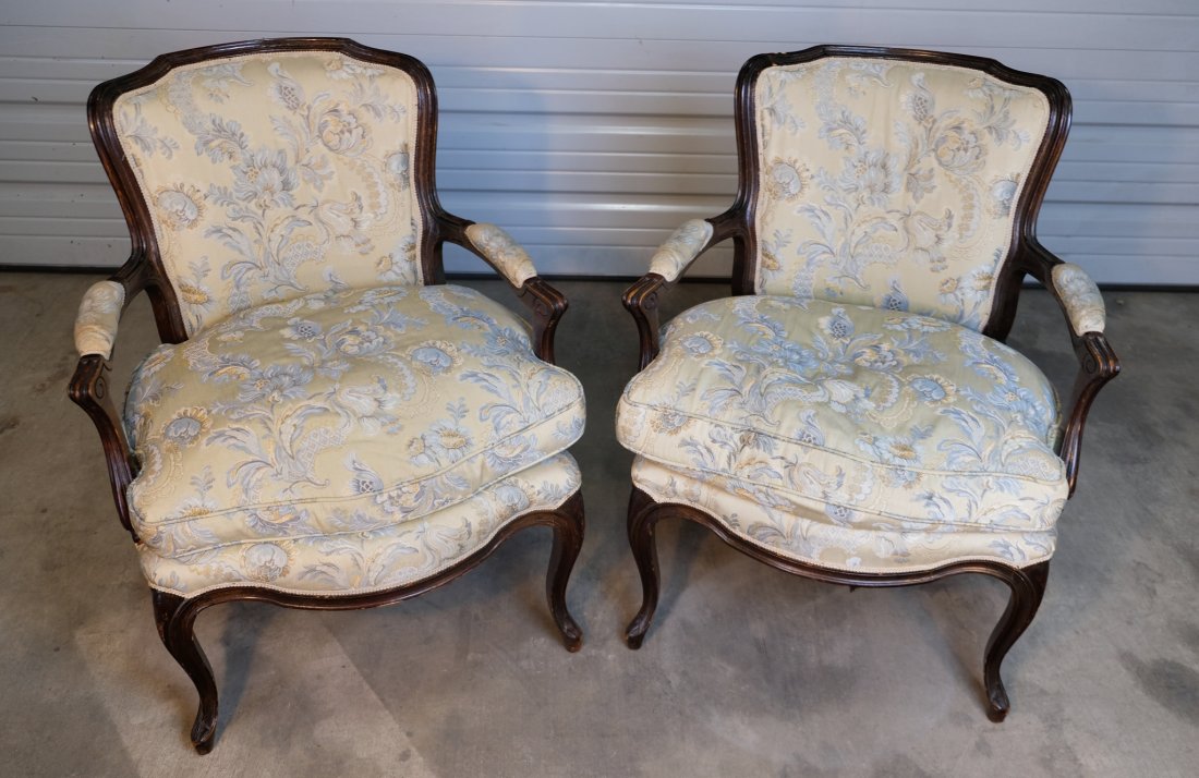 Pair of 19th Century French Fauteuils (1 of 2 pairs): Pair of 19th Century French Fauteuils (1 of 2 pairs)Width at arms: 24”Height of back: 34”Height of cushion: 19”