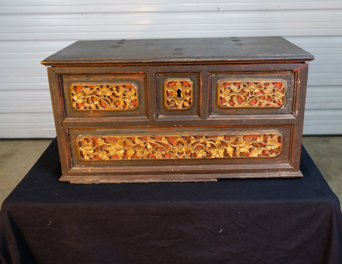 18th Century Continental Giltwood Decorated Trunk (1 of 9)