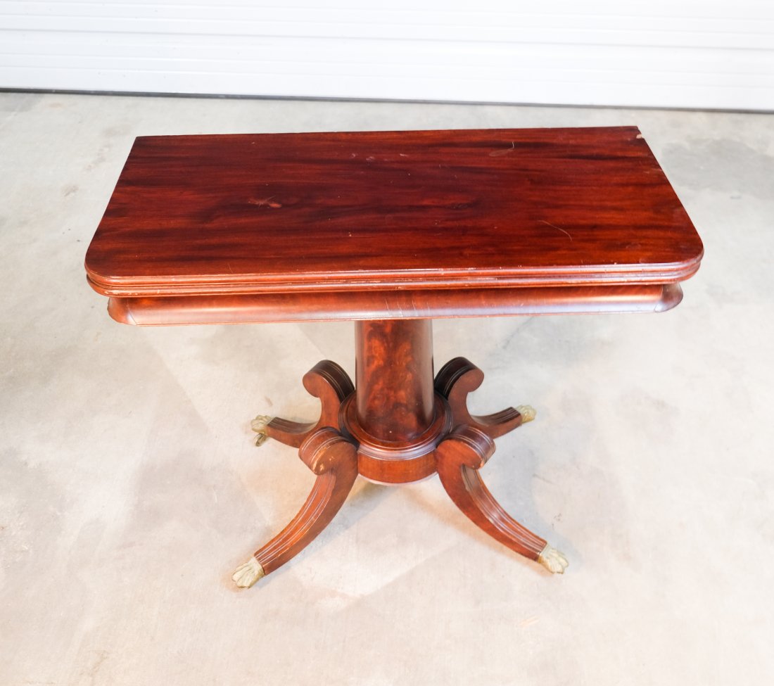 19th Century English Mahogany Saber Leg Games Table: 19th Century English Mahogany Saber Leg Games Table