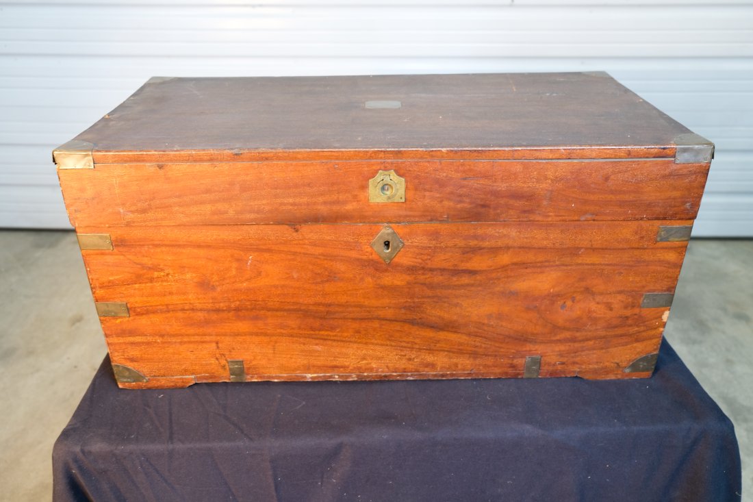 19th Century Brass Bound British Camphorwood Campaign Chest: 19th Century Brass Bound British Camphorwood Campaign Chest
