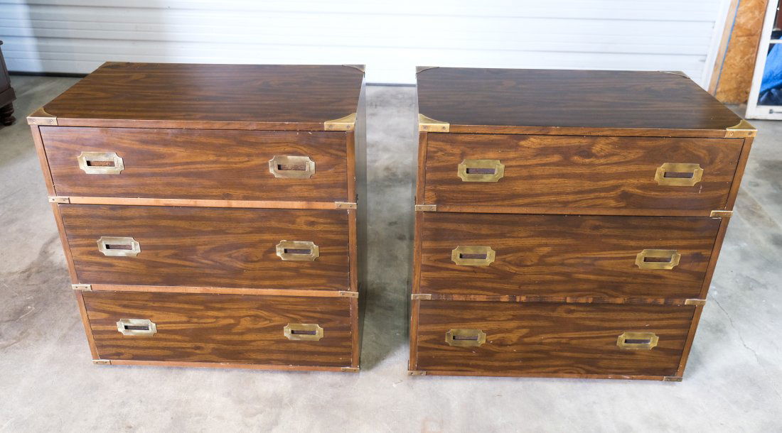 PAIR of Campaign Style Nightstand Height Chests (1 of 10)