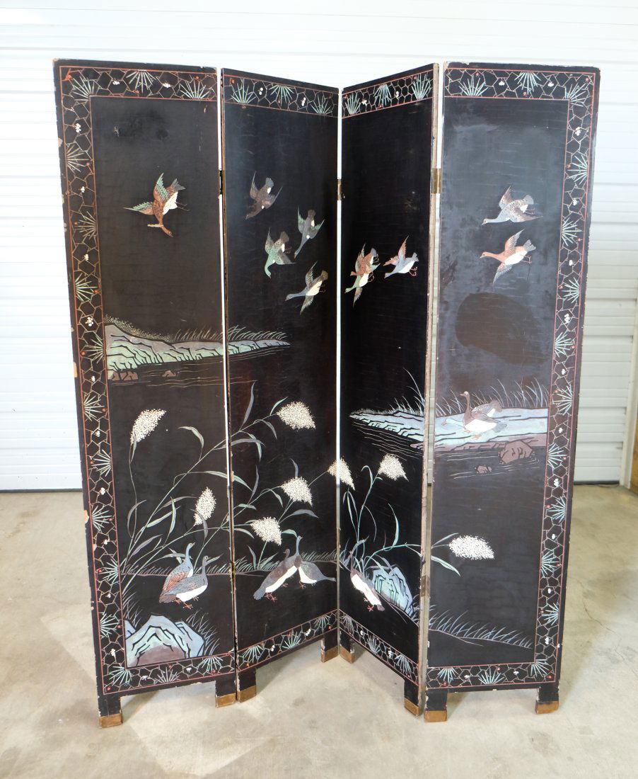 4 Panel Lacquered Chinese Screen (1 of 11)