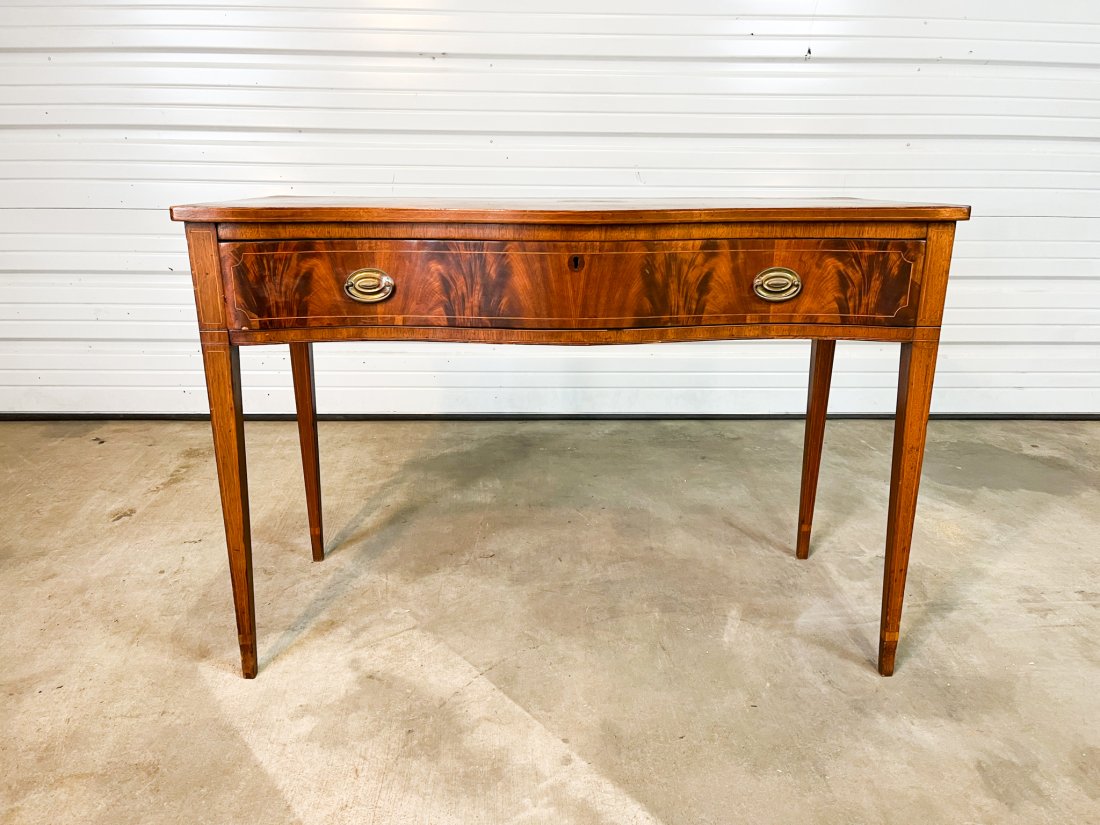 19th Century English Figured Mahogany Serpentine Server with String Inlay (1 of 7)