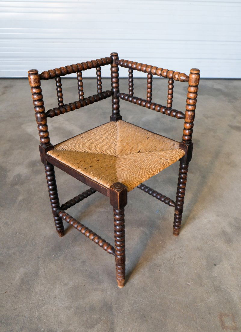 19th Century Bobbin Turned Rush Seat Corner Chair (1 of 6)