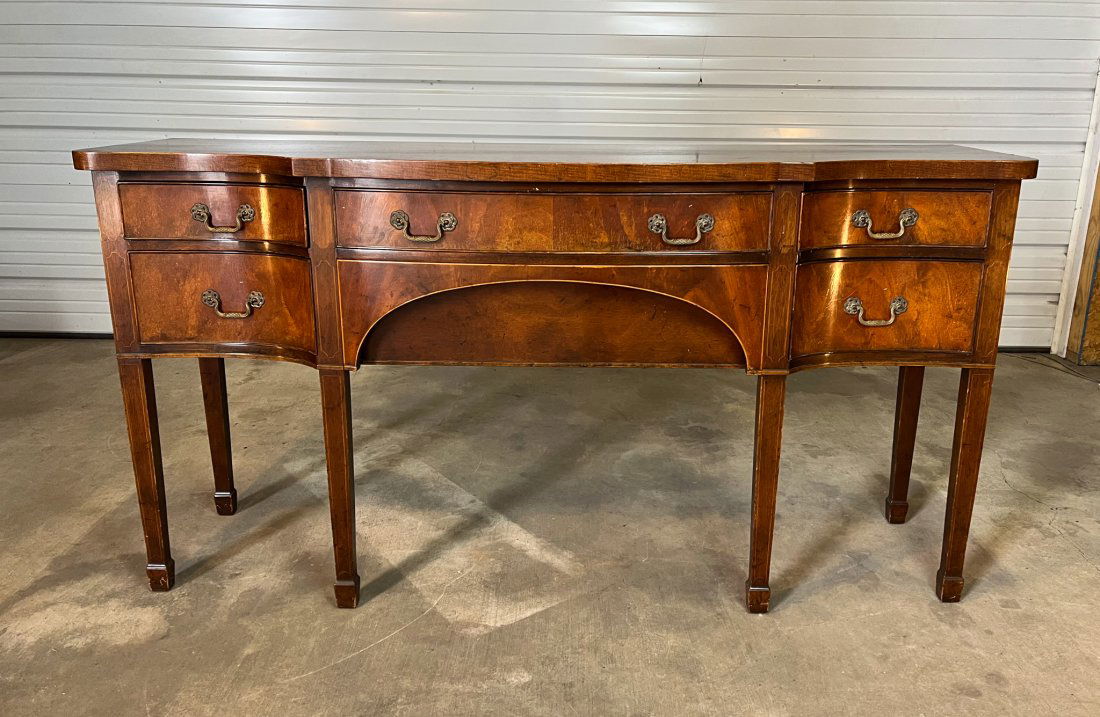 English Edwardian Mahogany Serpentine Sideboard (1 of 7)